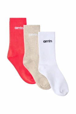 Aim'n Strømper Logo Socks 3-pak Tangerine/beige/white