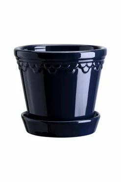 Bergs Potter Potteskjulere>Krukke med underskål Københavner GLAZED, diameter 21 cm Sapphire blue