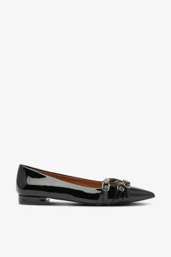 Bianco Ballerinasko Biabari Pointy Flat Buckle Faux Leather Black patent Online