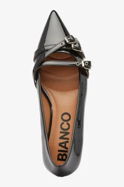 Bianco Ballerinasko Biabari Pointy Flat Buckle Faux Leather Black patent Online
