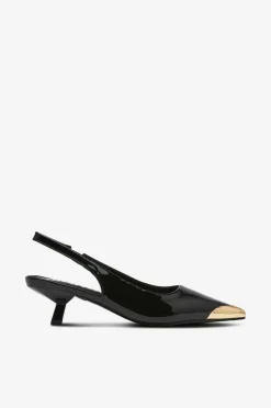 Bianco Højhælet sko biaKristin Kitten Heel Slingback Metal Toecap Patent Black gold Online