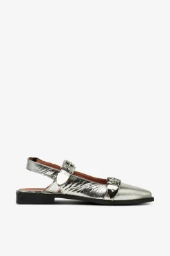 Bianco Sandaler & Sandaler Med Hæl>Slingback biaVictoria Buckle Tumbled Metallic Leather Sølvfarvet