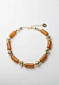 BOW19 Details Halskæde Luna Bead Beige Melange W Gold Clearance