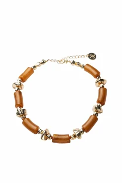 BOW19 Details Halskæde Luna Bead Beige Melange W Gold Clearance