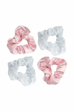 Brushworks Pink & White Satin Scrunchies 3 Pcs