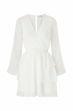 Bubbleroom Kjole Frill Chiffon White Outlet