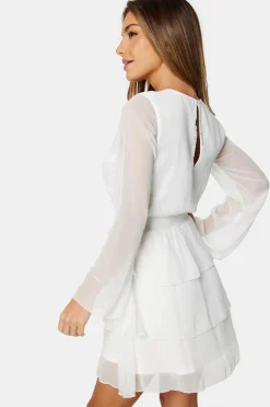 Bubbleroom Kjole Frill Chiffon White Outlet
