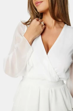 Bubbleroom Kjole Frill Chiffon White Outlet