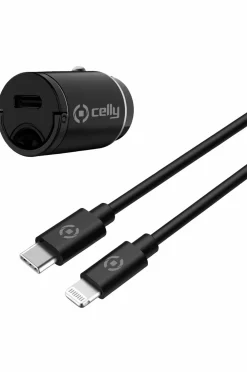 Celly Biloplader Mini USB-C PD 20W + USB-C til Lightning-kabel No color Clearance