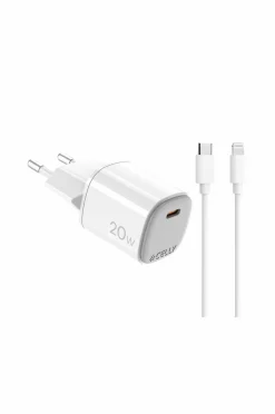 Celly Mobiltelefoner, Tablets & Tilbehør>Usb-oplader Gan 1 x Usb-c PD 20w + Lightning-kabel No color