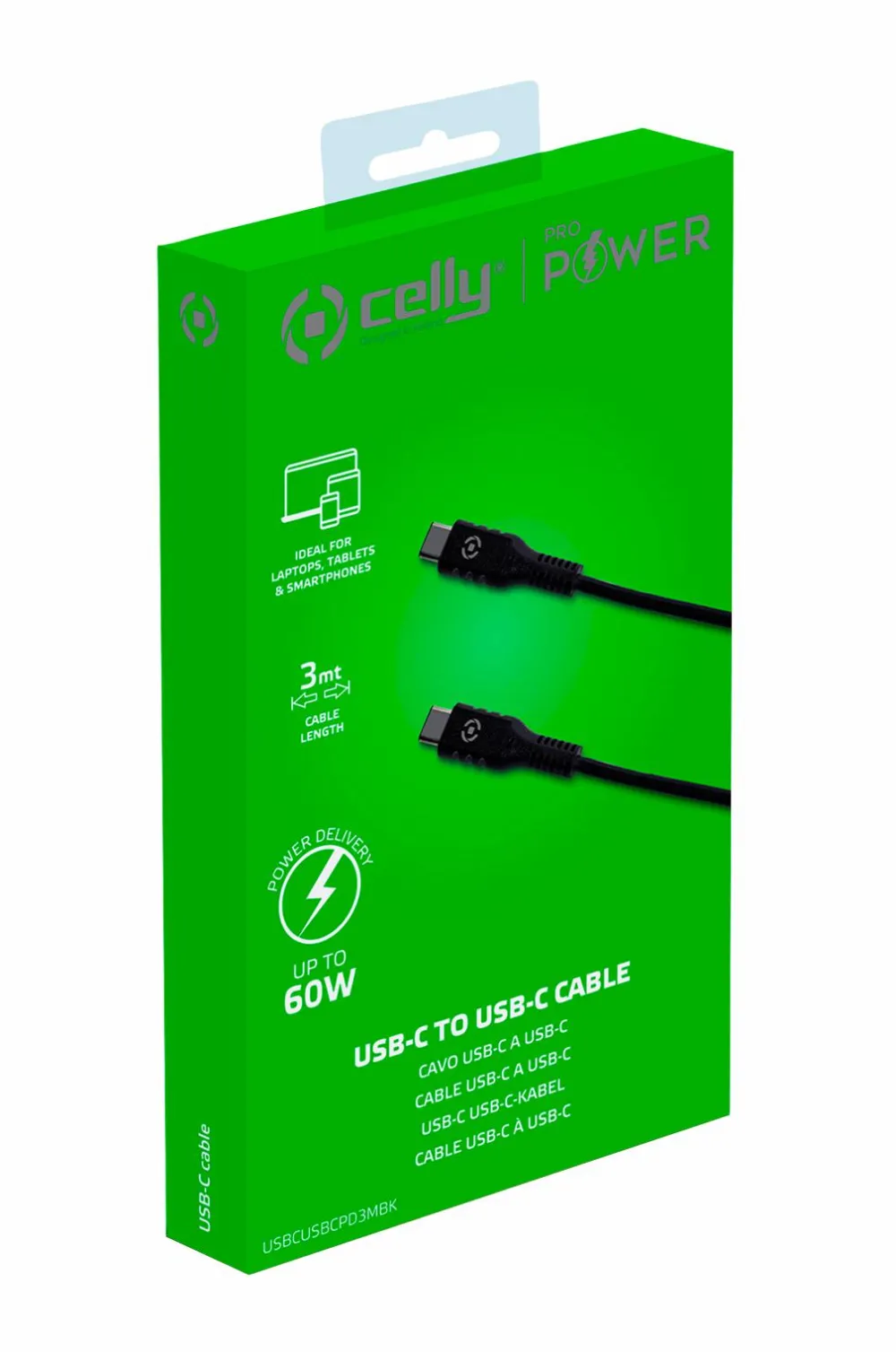 Celly Computertilbehør>USB-PD USB-C - USB-C Cable 60W 3 m