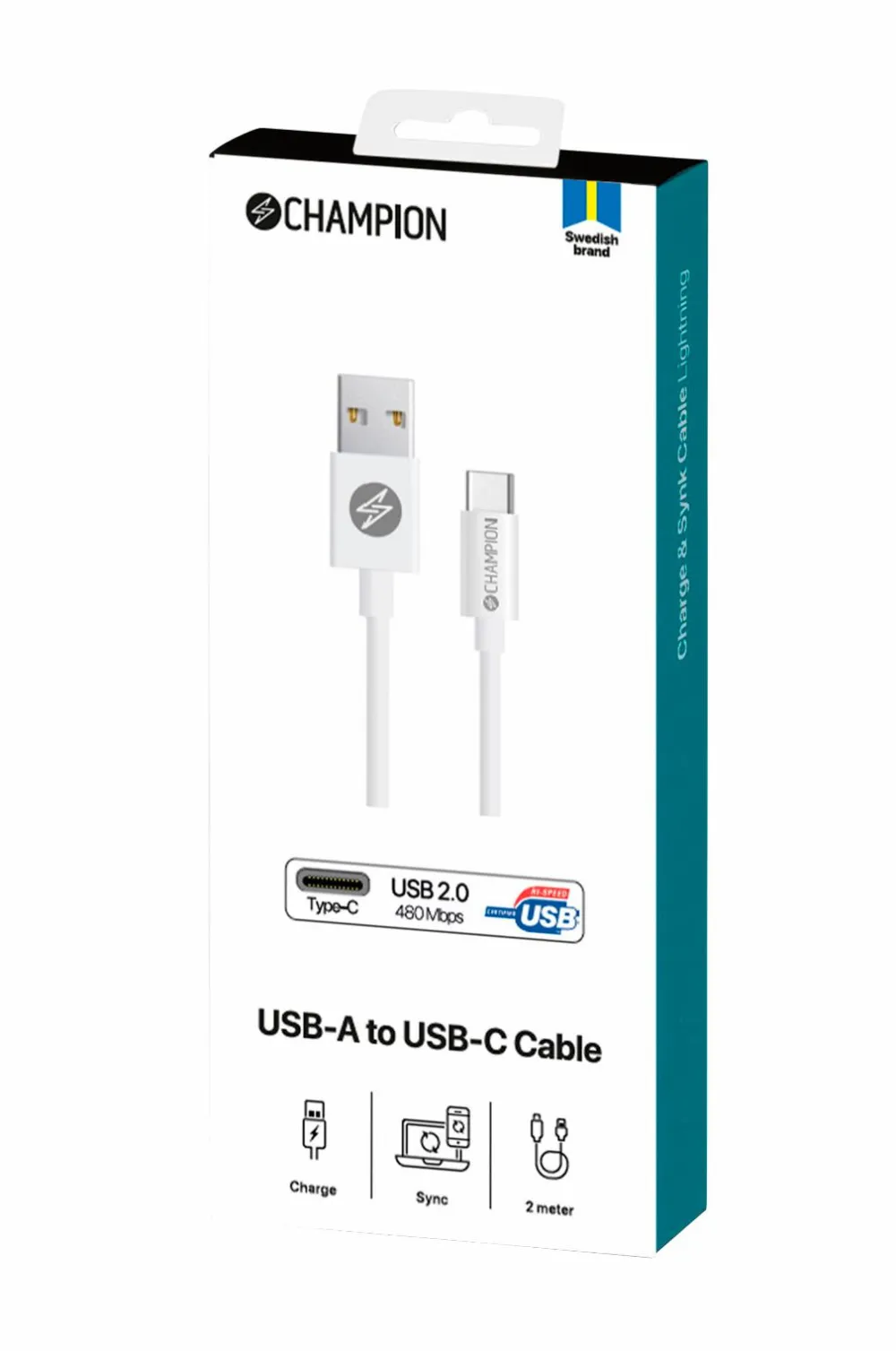Champion Nordic Mobiltelefoner, Tablets & Tilbehør>USB kabel USB-A to USB-C 2 m No color