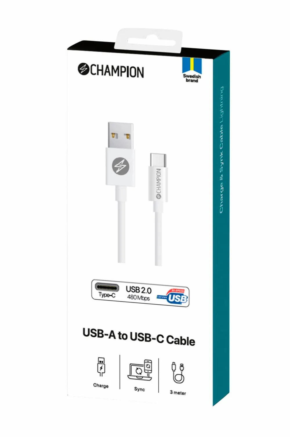 Champion Nordic USB-A til USB-C-kabel 3 m No color New