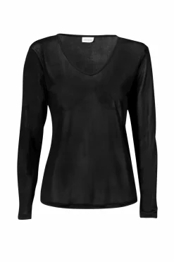 Damella Top Long Sleeve i silke Black Outlet