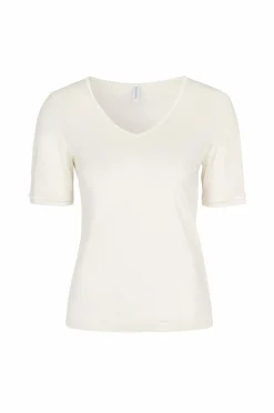 Damella Loungewear & Homewear>Top Short Sleeve i silke Ivory