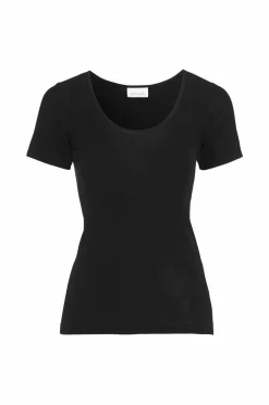 Damella Top Short Sleeve i uld og silke Black Outlet