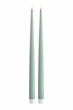 DeluxeHomeart Lys & Duft>LED Taper Candle Shiny 2,2x38 cm 2 stk. Salviegrøn