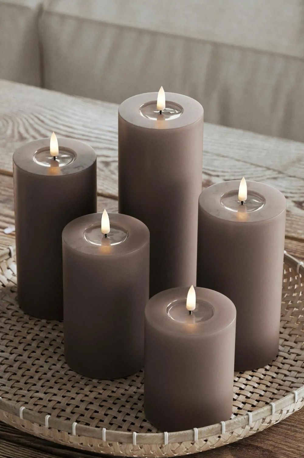 DeluxeHomeart Lys & Duft>LED-søjlelys 7,5x12,5 cm Mocca