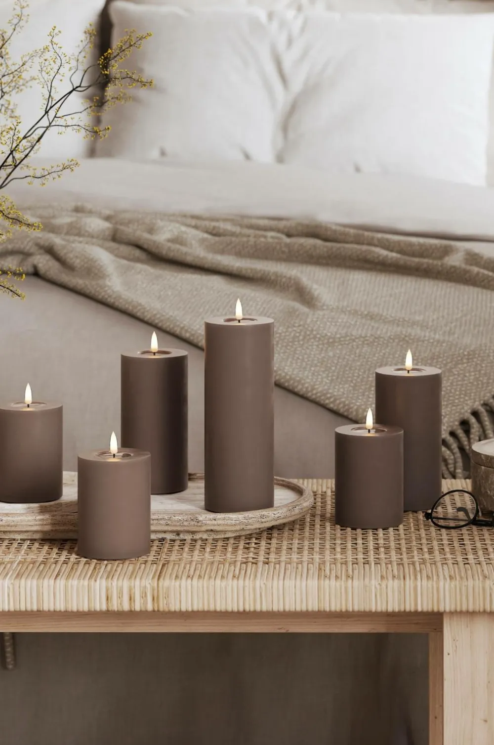 DeluxeHomeart Lys & Duft>LED-søjlelys 7,5x12,5 cm Mocca