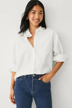 Ellos Skjorter & Bluser>Collection Afslappet skjorte i bomuldspoplin hvid