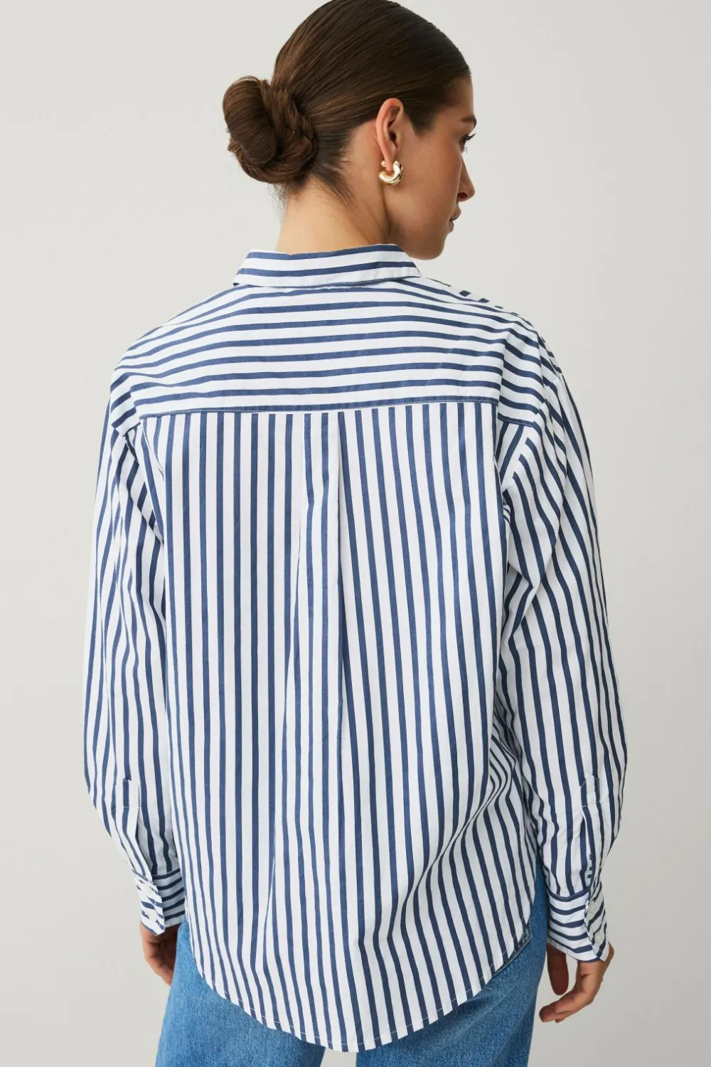 Ellos Skjorter & Bluser>Collection Afslappet skjorte i bomuldspoplin hvid blå randig