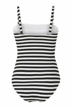 Ellos Collection Badedragt i struktureret materiale Sort/offwhitestribet Discount