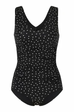 Ellos Collection Badedragt med draperet front Sort/hvidprikket Clearance