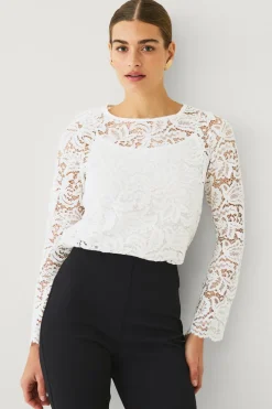 Ellos Collection Blondebluse med lange ærmer Hvid