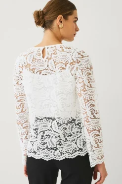 Ellos Collection Blondebluse med lange ærmer Hvid