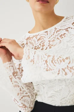 Ellos Collection Blondebluse med lange ærmer Hvid