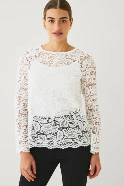 Ellos Collection Blondebluse med lange ærmer Hvid