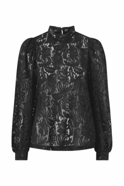 Ellos Collection Blondebluse med høj halsudskæring sort Online