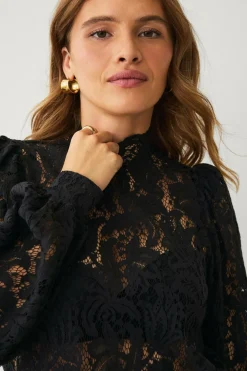 Ellos Collection Blondebluse med høj halsudskæring sort Online