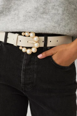 Ellos Bælter>Collection Bælte med dekorative perler Creme