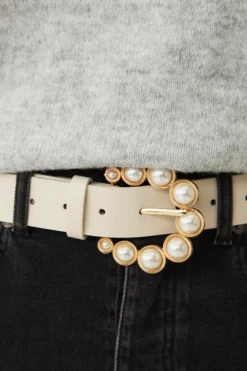 Ellos Bælter>Collection Bælte med dekorative perler Creme