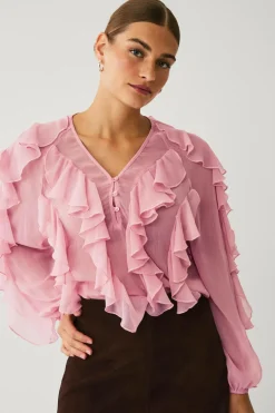 Ellos Skjorter & Bluser>Collection Bluse med volanter rosa