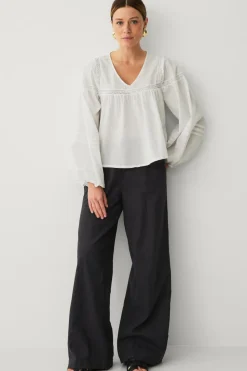 Ellos Collection Bluse med blondeindsatser Hvid Discount