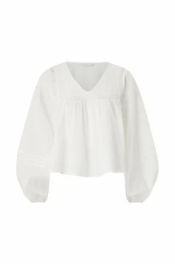 Ellos Collection Bluse med blondeindsatser Hvid Discount