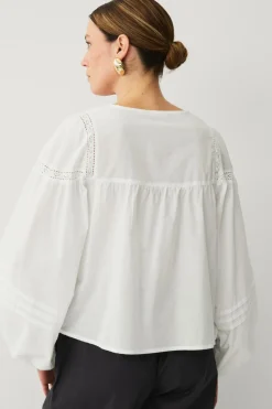 Ellos Collection Bluse med blondeindsatser Hvid Discount