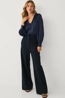 Ellos Collection Bluse i satin Marinblå Online