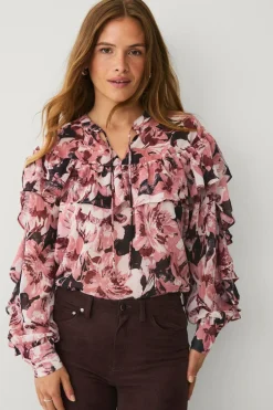 Ellos Skjorter & Bluser>Collection Bluse med volanter beige rosa mønstret