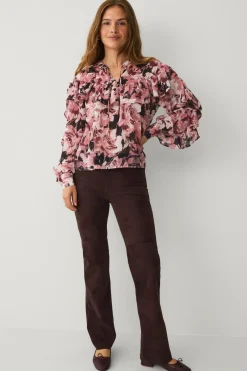 Ellos Skjorter & Bluser>Collection Bluse med volanter beige rosa mønstret