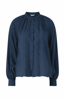 Ellos Collection Bluse med blondedetaljer Marineblå Hot