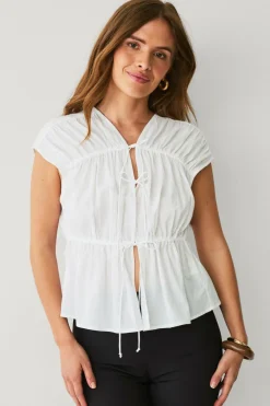 Ellos Skjorter & Bluser>Collection Bluse med snørebånd Hvid