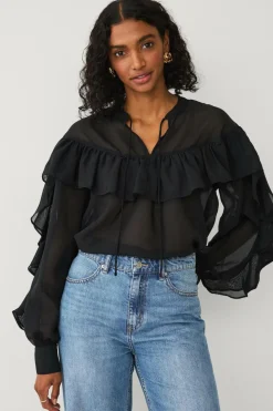 Ellos Skjorter & Bluser>Collection Bluse med volanter sort