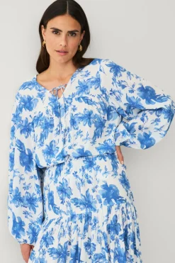 Ellos Collection Bluse i krøllet viskose Blåmønstret Best