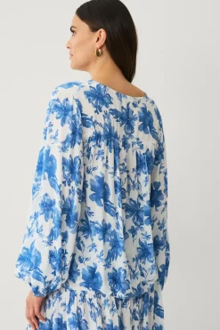 Ellos Collection Bluse i krøllet viskose Blåmønstret Best