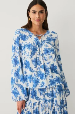 Ellos Collection Bluse i krøllet viskose Blåmønstret Best