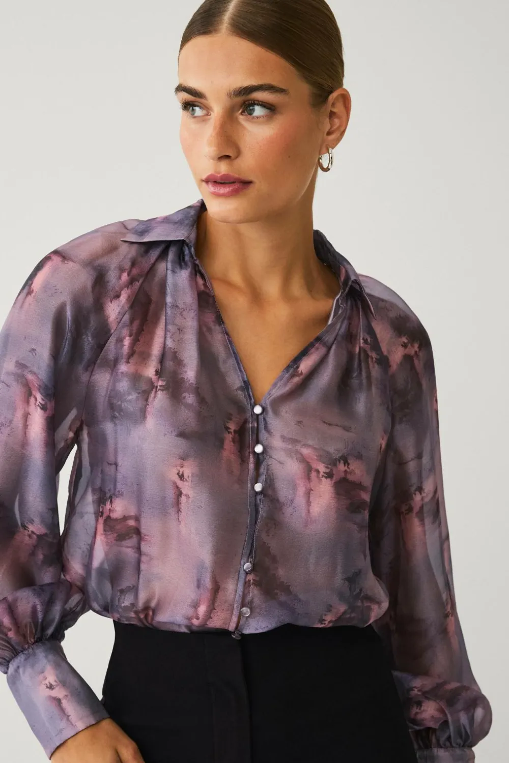 Ellos Skjorter & Bluser>Collection Bluse med pufærmer lilla aop