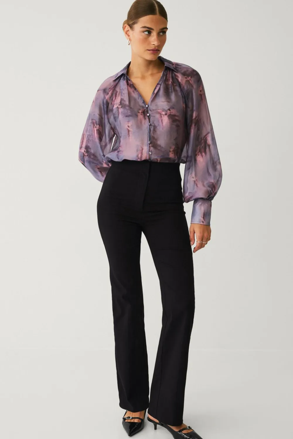 Ellos Skjorter & Bluser>Collection Bluse med pufærmer lilla aop